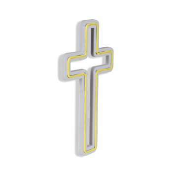 Iluminación LED decorativa de plástico Cross Sign amarillo 25x43x2 cm