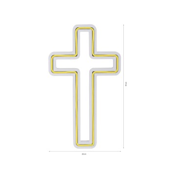 Iluminación LED decorativa de plástico Cross Sign amarillo 25x43x2 cm