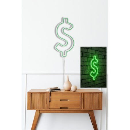 Iluminación LED decorativa de plástico Dollar Sign verde 19x39x2 cm