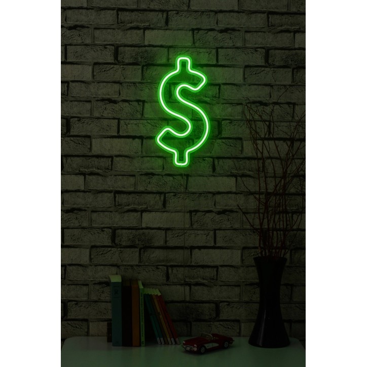 Iluminación LED decorativa de plástico Dollar Sign verde 19x39x2 cm