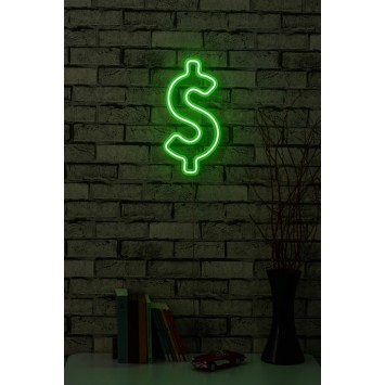 Iluminación LED decorativa de plástico Dollar Sign verde 19x39x2 cm