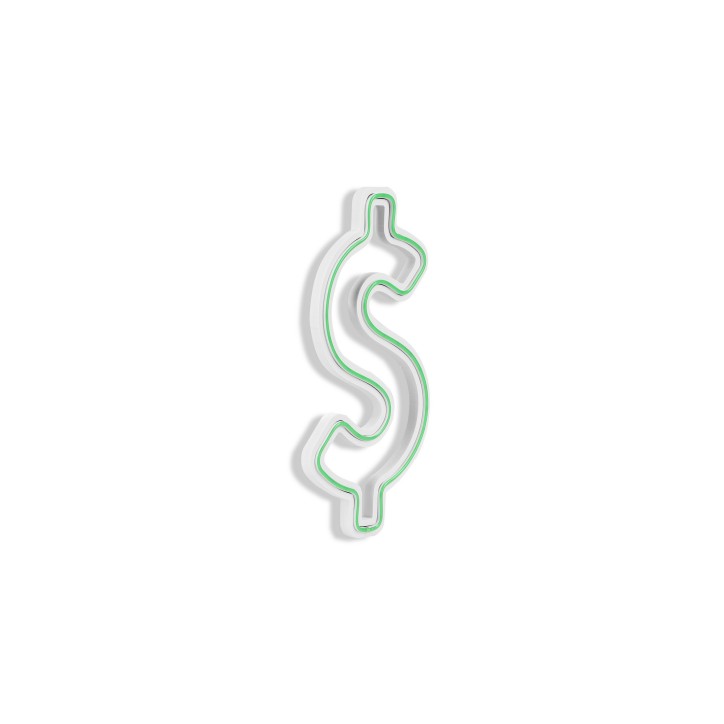 Iluminación LED decorativa de plástico Dollar Sign verde 19x39x2 cm