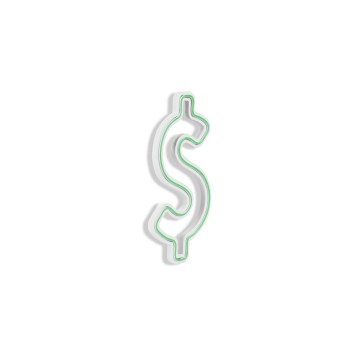 Iluminación LED decorativa de plástico Dollar Sign verde 19x39x2 cm