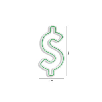 Iluminación LED decorativa de plástico Dollar Sign verde 19x39x2 cm