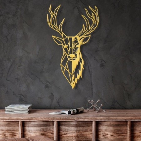 Decoración pared de metal Red Deer 3 oro 42x70 cm