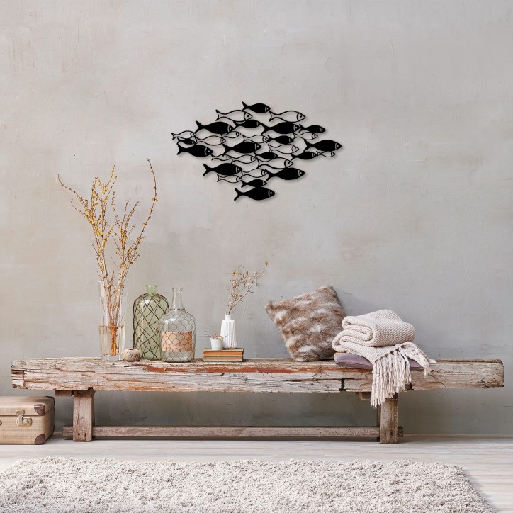 Decoración pared de metal Fishes-276 negro 70x41 cm