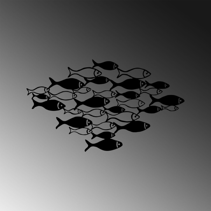 Decoración pared de metal Fishes-276 negro 70x41 cm