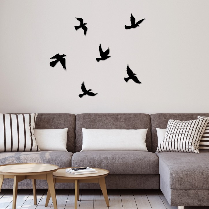 Decoración pared de metal Flying Birds negro 17x17 cm