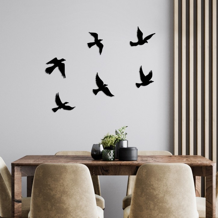 Decoración pared de metal Flying Birds negro 17x17 cm