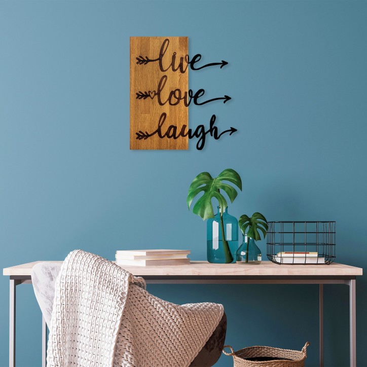 Decoración pared de madera Live Love Laugh-369 nogal negro 55x58 cm