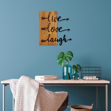 Decoración pared de madera Live Love Laugh -369 nogal negro 55x58 cm