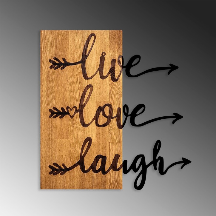 Decoración pared de madera Live Love Laugh-369 nogal negro 55x58 cm