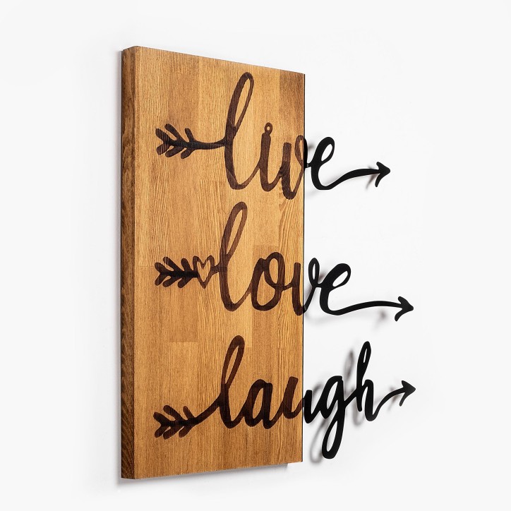 Decoración pared de madera Live Love Laugh-369 nogal negro 55x58 cm