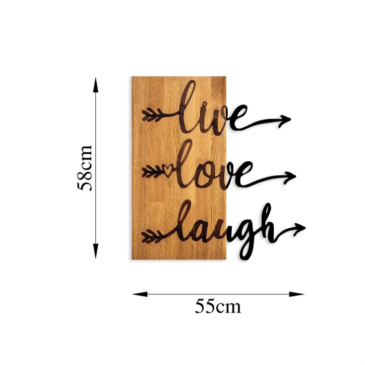 Decoración pared de madera Live Love Laugh-369 nogal negro 55x58 cm