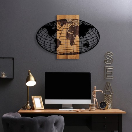 Decoración pared de madera Wold Map -332 nogal negro 87x3x58 cm