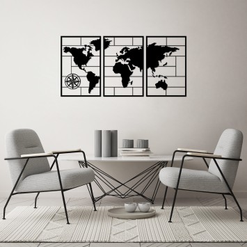 Decoración pared de metal World Map negro 50x75 cm (3 piezas)