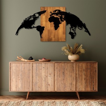 Decoración pared de madera World Map 20 nogal negro 150x70 cm