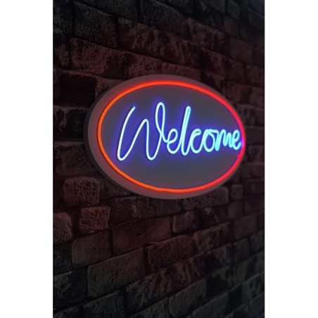 Iluminación LED decorativa de plástico Welcome rojo azul 29x58x2 cm