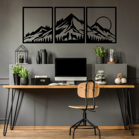 Decoración pared de metal Mountain View -528 negro 58x70 cm (3 piezas)