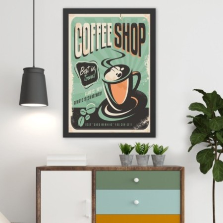 Pintura decorativa enmarcada MDF Coffee Shop (35 x 45) multicolor 35x45 cm