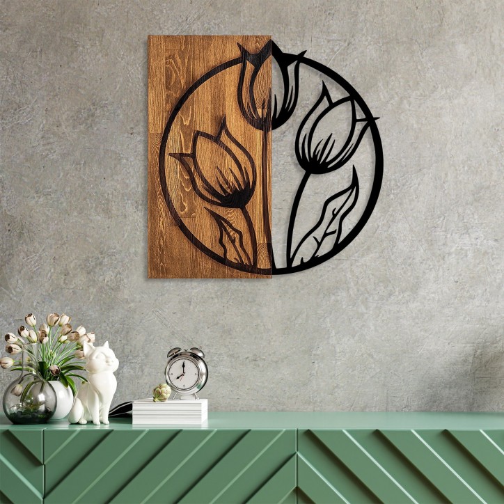 Decoración pared de madera Tulips nogal negro 56x57 cm