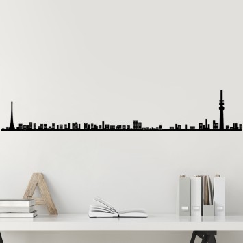 Decoración pared de metal Tokyo Skyline negro 120x21 cm