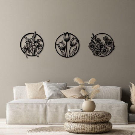 Decoración pared de metal Flowers- 273 M negro 50x57 cm (3 piezas)