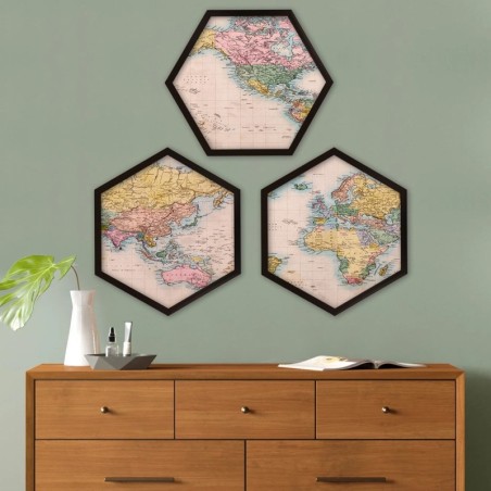 Cuadro decorativo enmarcado 6GEN129602879 multicolor 35x35 cm (3 piezas)