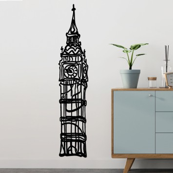 Decoración pared de metal Big Ben negro 28x150 cm