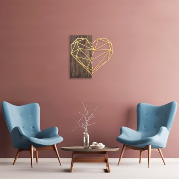 Decoración pared de madera Heart oro nogal 58x58 cm