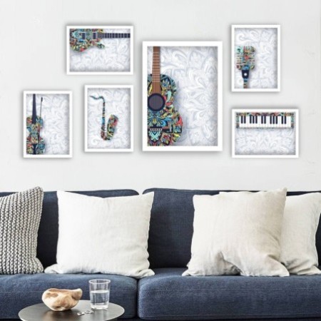 Cuadro decorativo enmarcado SET_0100 multicolor 24x29 cm (5 piezas) 24x44 cm (1 pieza)