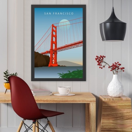 Pintura decorativa enmarcada MDF San Francisco 2 (55 x 75) multicolor 55x75 cm