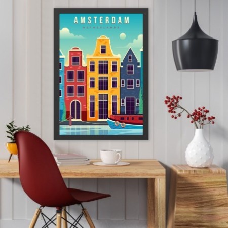 Pintura decorativa enmarcada MDF Amsterdam (40 x 55) multicolor 40x55 cm