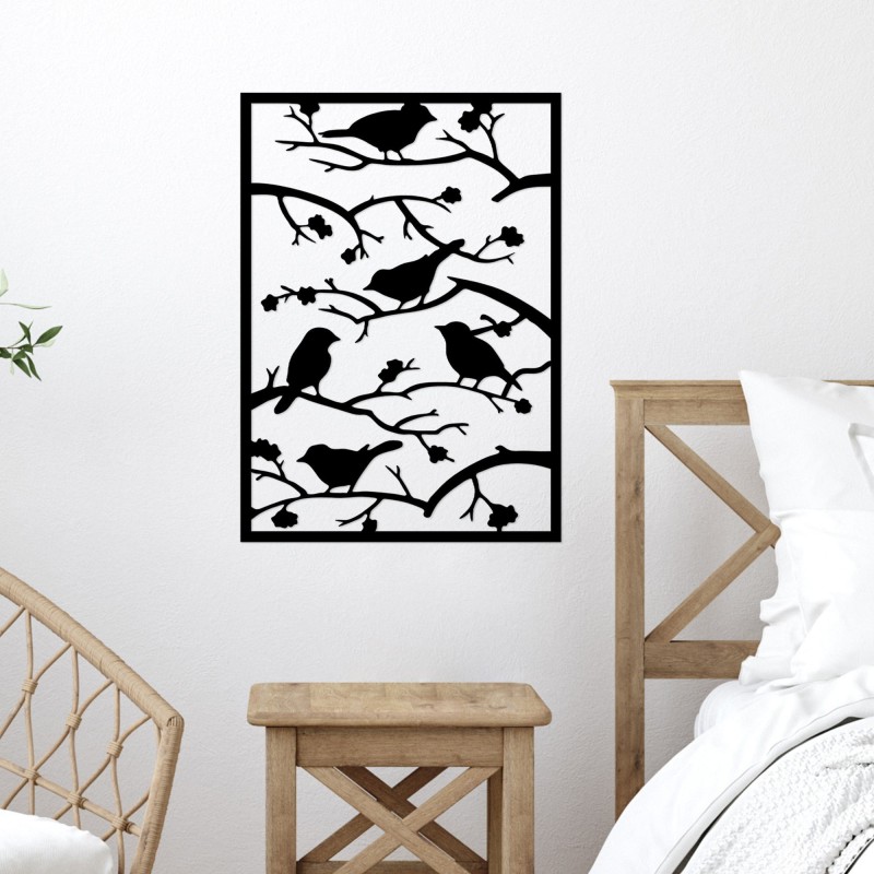 Decoración pared de metal Tree Branch Birds negro 47x66 cm