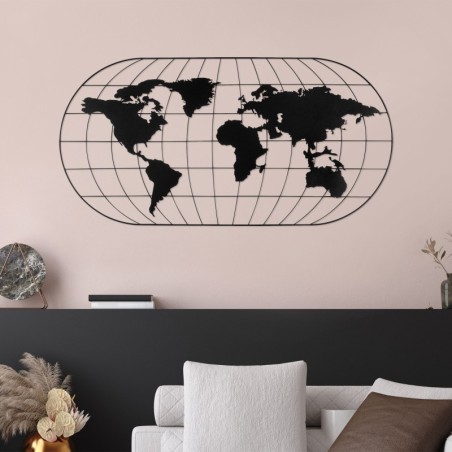 Decoración pared de metal World Map 17 negro 120x60 cm