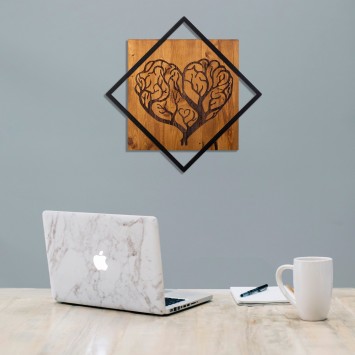 Decoración pared de madera Tree Heart nogal negro 54x54 cm