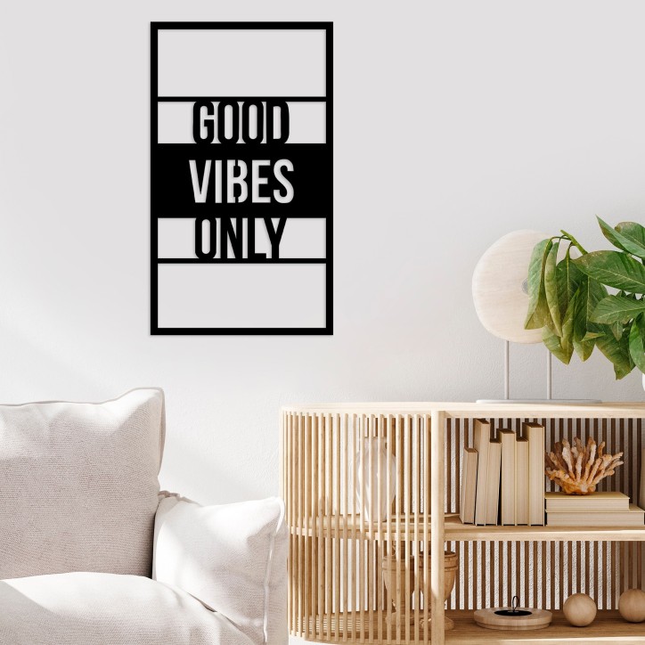 Decoración pared de metal Good Vibes Only negro 40x1.5x68 cm