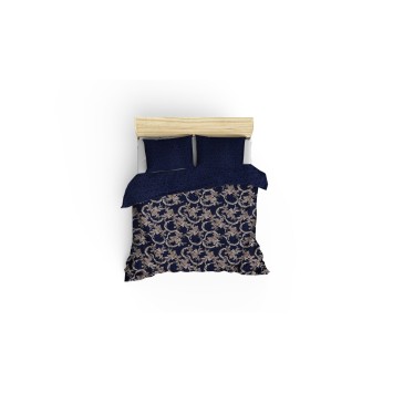 Juego ropa de cama de satén King Pera  marrón beige azul oscuro