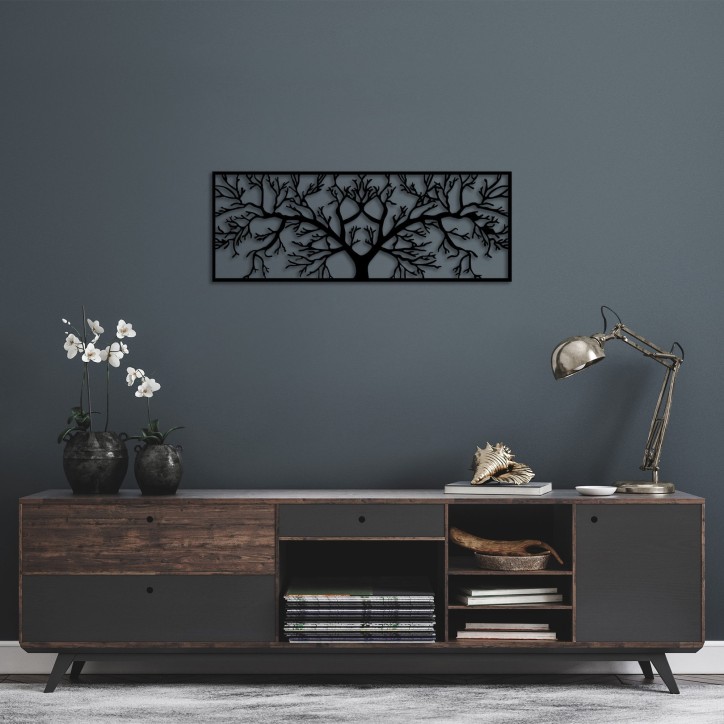 Decoración pared de metal Tree-268 negro 82x30 cm