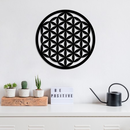 Decoración pared de metal Flower Of Life 3 negro 48x48 cm