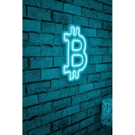 Iluminación LED decorativa de plástico Bitcoin azul 16x35x2 cm