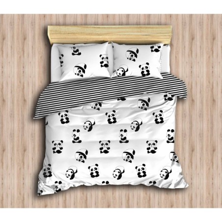 Conjunto funda de edredón doble Panda blanco negro