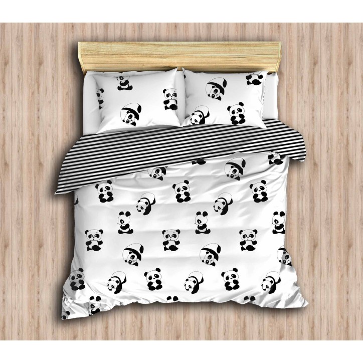 Conjunto funda de edredón doble Panda blanco negro