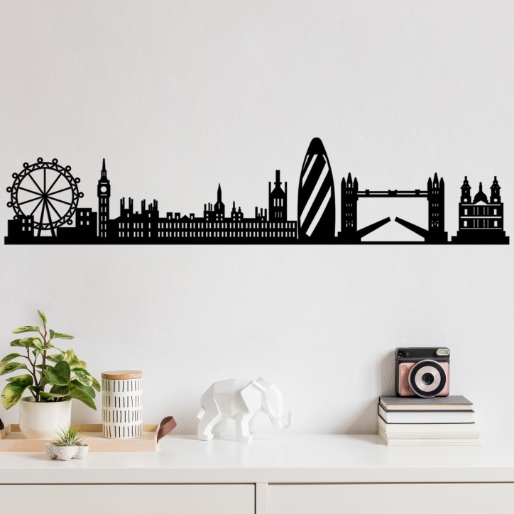 Decoración pared de metal London Skyline negro 105x18 cm