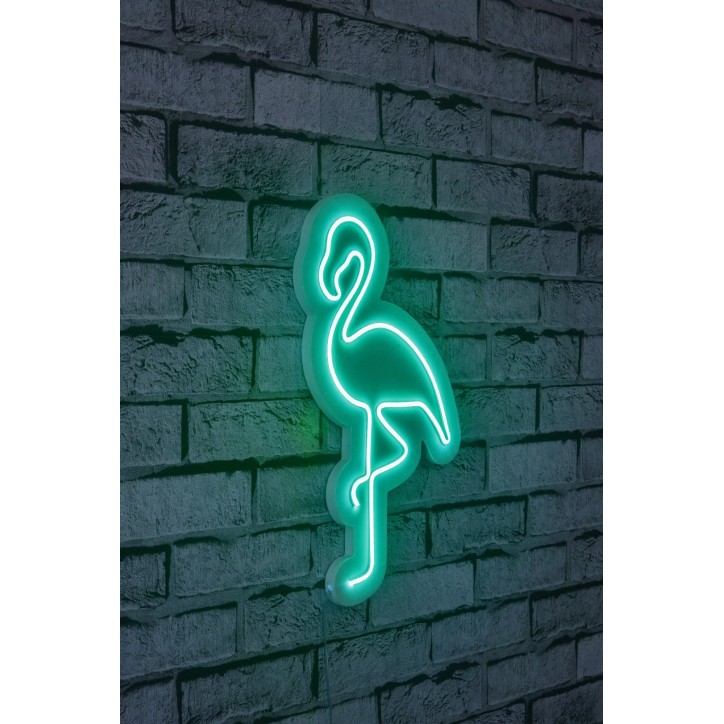 Iluminación LED decorativa de plástico Flamingo verde 42x23x2 cm