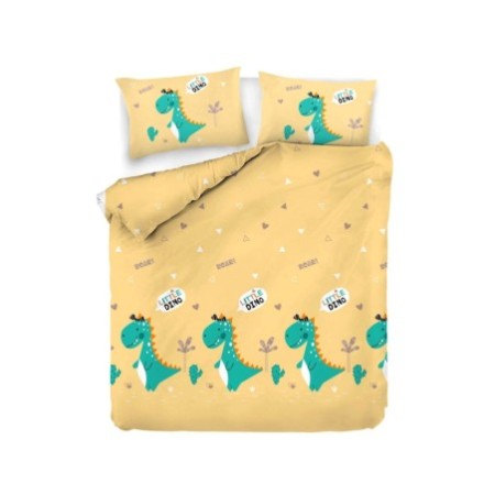 Conjunto funda de edredón individuales Ranforce Little Dino  blanco amarillo