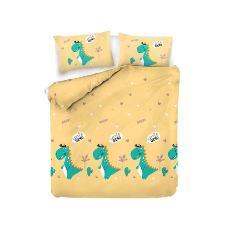 Conjunto funda de edredón individuales Ranforce Little Dino  blanco amarillo