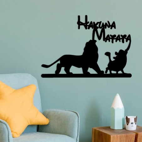 Decoración pared de metal Hakuna Matata Lion And Piggy negro 58x1.5x39 cm