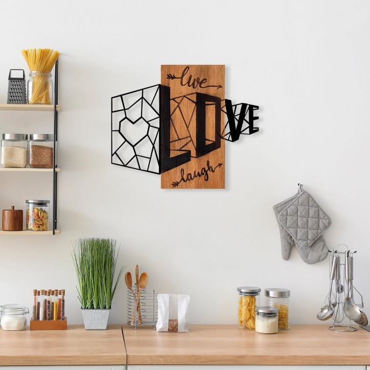 Decoración pared de madera Live Love Laugh-380 nogal negro 68x58 cm