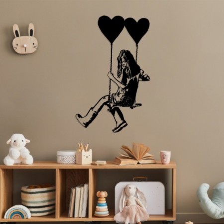 Decoración pared de metal Banksy Art negro 50x79 cm